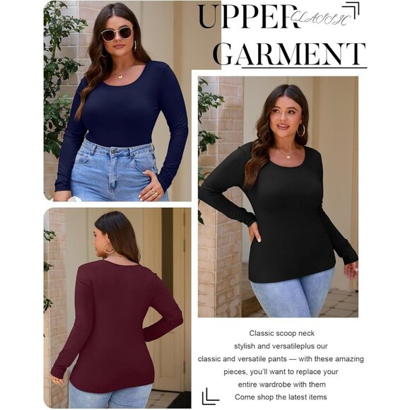 Plus Size Women’s Long Sleeve T-Shirts Pack 3 Casual Fitted Fall Winter - Picture 6 of 6